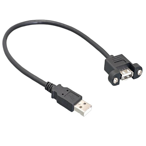USB 2.0 Panel Mount Extension Cable, Type A Male to Panel Mount Female, Black, 1 Foot