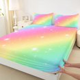 thumbnail image 5 of Manfei Ink Rainbow King Sheets, Galaxy Stars Print Bedding, Pink Orange, 4 Pieces, 1 Flat Sheet, 1 Fitted Sheet and 2 Pillowcases, 5 of 6