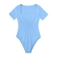 thumbnail image 3 of Generic Women's Bodysuits Sexy Ribbed One Piece Square Neck Short Sleeve Bodysuits, 3 of 3
