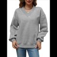 thumbnail image 2 of Sudadera de Cuello en V de Gran Tamaño para Mujer, Sudadera de de Larga, Sudadera con Capucha, Top Cómodo. Gris XL, 2 of 10