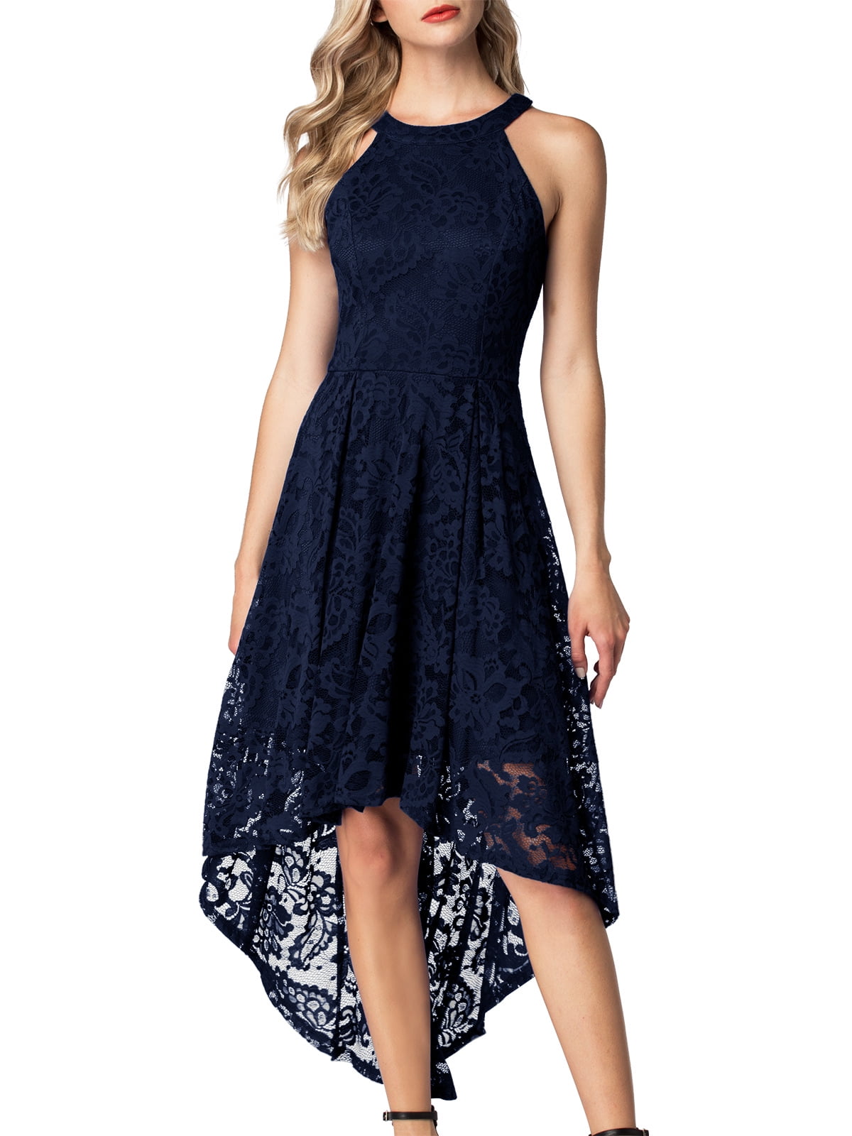 Floral Lace Halter Cocktail Party Dress Knee Length Bridesmaid Dress