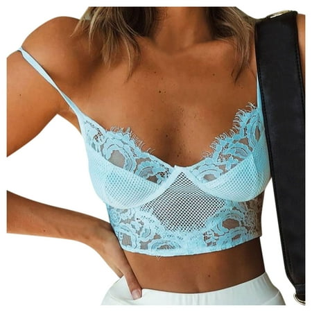 Blue Large Women Plus Size Vest Plus Size Lingerie for Women 3Xl Crop Wireless Bra Lingerie Rhinestone Body Stockings for Women V-Neck Underwear Camisole
