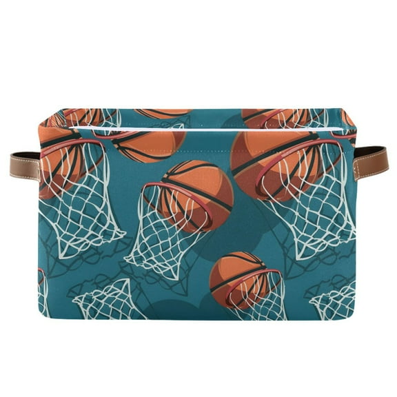 Basketball and Baskets Storage Bins with Handle Fabric Organizer Basket Foldable Box 1 Pack 14.2x10.2x8.3