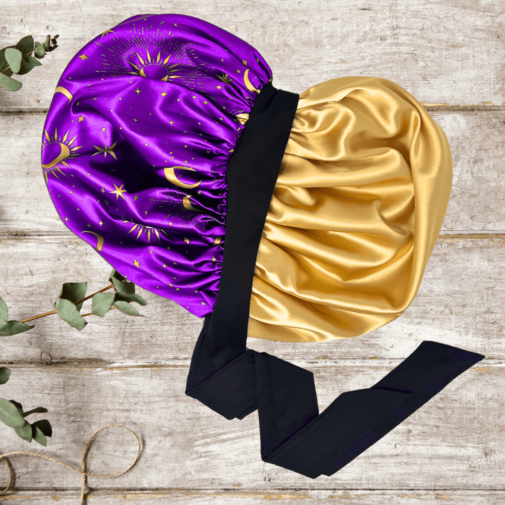 Prince Hair Company Large Silk Infused Satin Bonnet, Reversible Celestial Sleep Cap for Long Hair