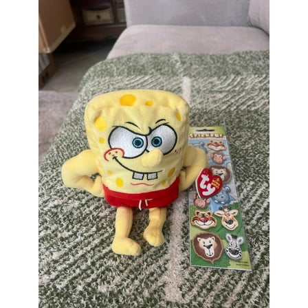 Ty Beanie Baby SpongeBob MuscleBob Buffpants Plush 8” New With Animal Stickers