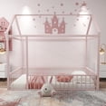 thumbnail image 3 of Dtwnek Twin Size Metal Bed House Bed Frame with Fence, Pink, 3 of 9