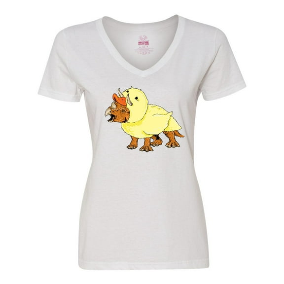 Inktastic Easter Duck Triceratops Women's V-Neck T-Shirt