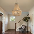 thumbnail image 5 of Q&S Wood Beaded Chandelier,Oak White 8 Light Rustic Boho Pendant Light Fixture for Foyer Living Room Bedroom Kitchen Dining Room, 5 of 7