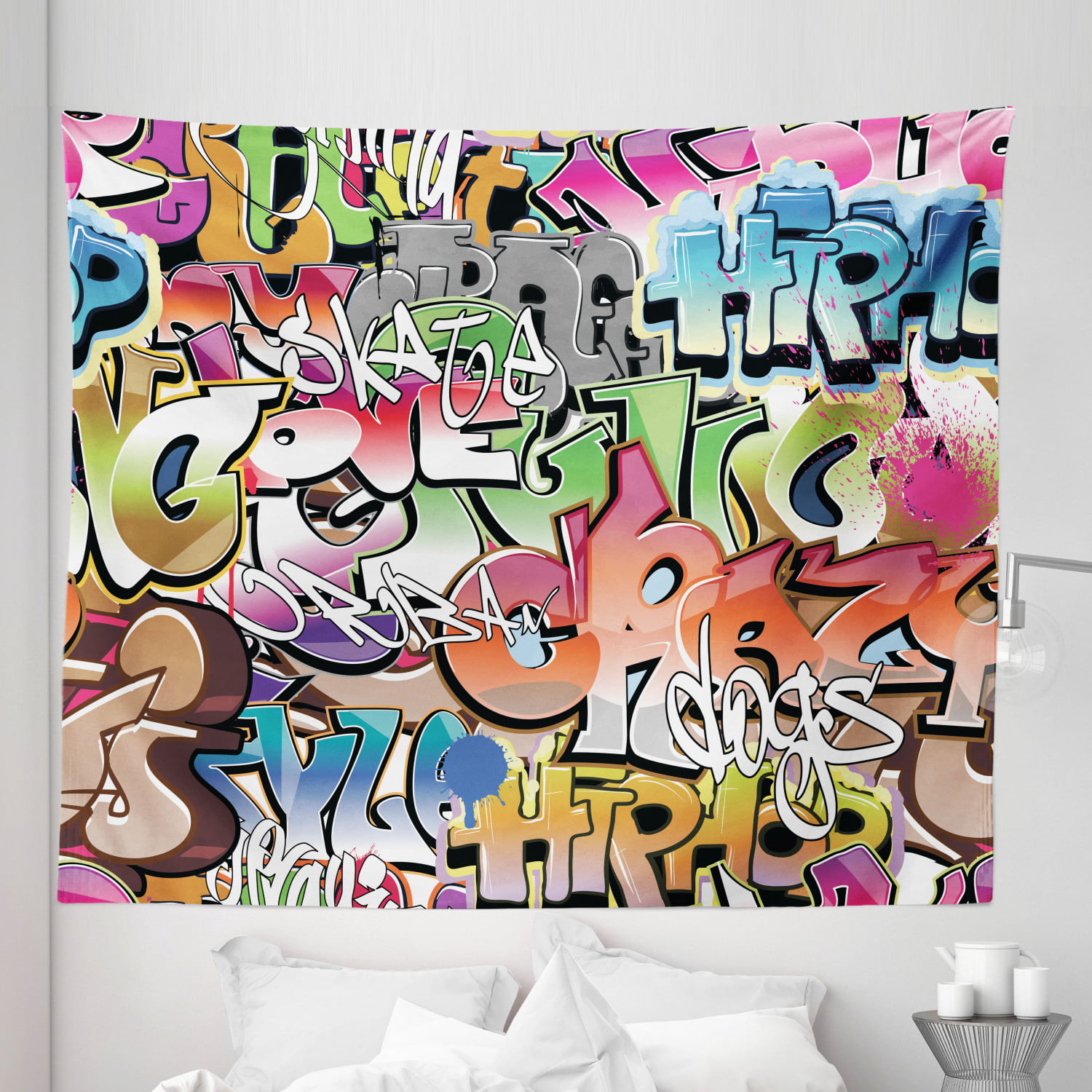 Urban Graffiti Tapestry Blockbuster Style Graffiti Sprayed Overlapping Blocky Letters Street Art Fabric Wall Hanging Decor For Bedroom Living Room Dorm 5 Sizes Multicolor By Ambesonne Walmart Com