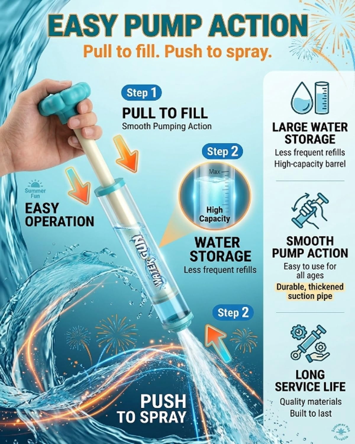 Firework Water Gun,Sprays Waters in a Firework-Like Pattern Samll Waters Blaster Style High-Pressure Summer Pool Beach Backyard Outdoor Party Favors