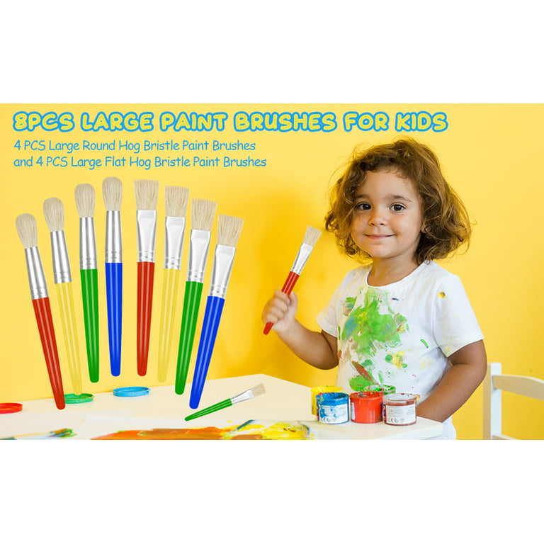 Paint Brushes for Kids, 8 Pcs Big Washable Chubby Toddler Paint Brushes,  Easy to Clean & Grip Round and Flat Preschool Paint Brushes with No Shed  Hog Bristle for Acrylic Paint, Washable