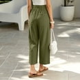 thumbnail image 4 of Womens Pants with Pockets 100% Cotton Decorative Button Drawstring Cropped Pants, 4 of 7