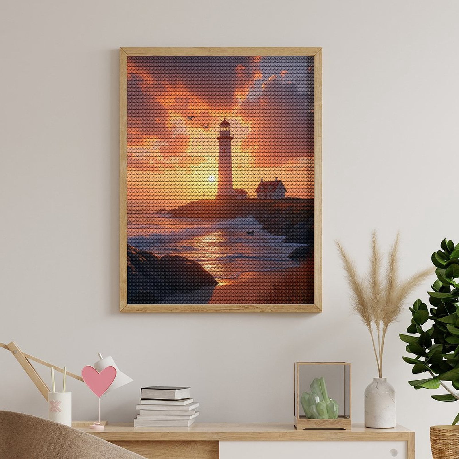 Diamond Art Kits for Adults, Sunset Lighthouse Ocean Waves Birds 5D Diamond Painting Kits for Adults Beginners, DIY Full Drill Diamond Painting, Gem Art and Crafts 12x16