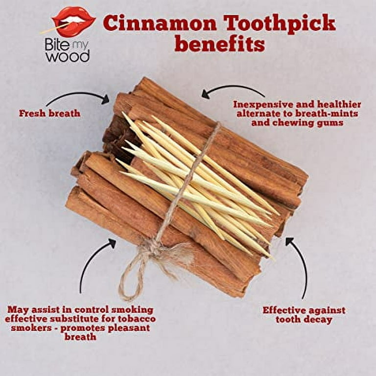 BiteMyWood 600 Cinnamon Wooden Toothpicks in Decorative Glass Jars wit