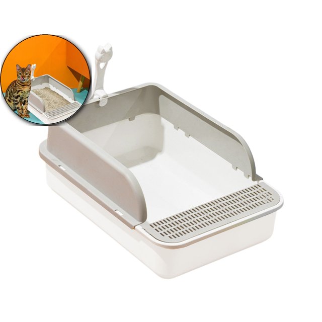 Dvruxg High Sided Cat Litter Box Open Top Pet Litter Tray Cat Litter Boxes for Indoor Cats Tall Cat Litter Box with Scoop Cat Litter Tray Kitty Litter Tray