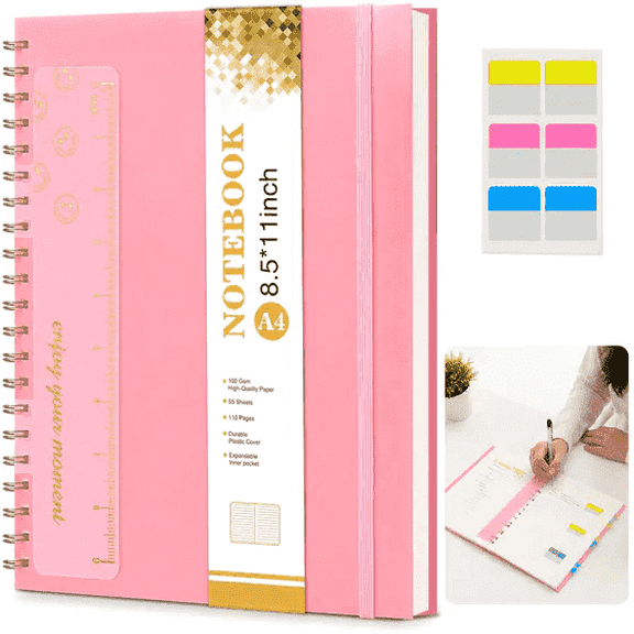 A4 Lay Flat Lined Spiral Notebook, Multi-Functional Hardcover Business Journal with Full Set Organizer Accessories for Adults