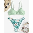 thumbnail image 5 of ZAFUL Women Swimsuit Floral Palm Leaf Bralette Bikini Swimwear Green M, 5 of 8