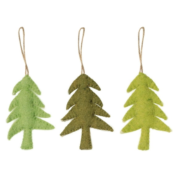 De Kulture Wool Felt Small Green Christmas Tree Ornament, Set of 3