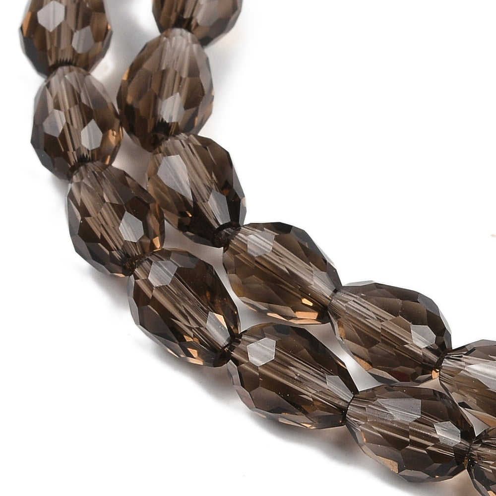 Transparent Glass Beads Strands Faceted Teardrop Coconut Brown 8x6mm Hole: 1.2mm about 65~67pcs/strand 20.08 inch(51cm)