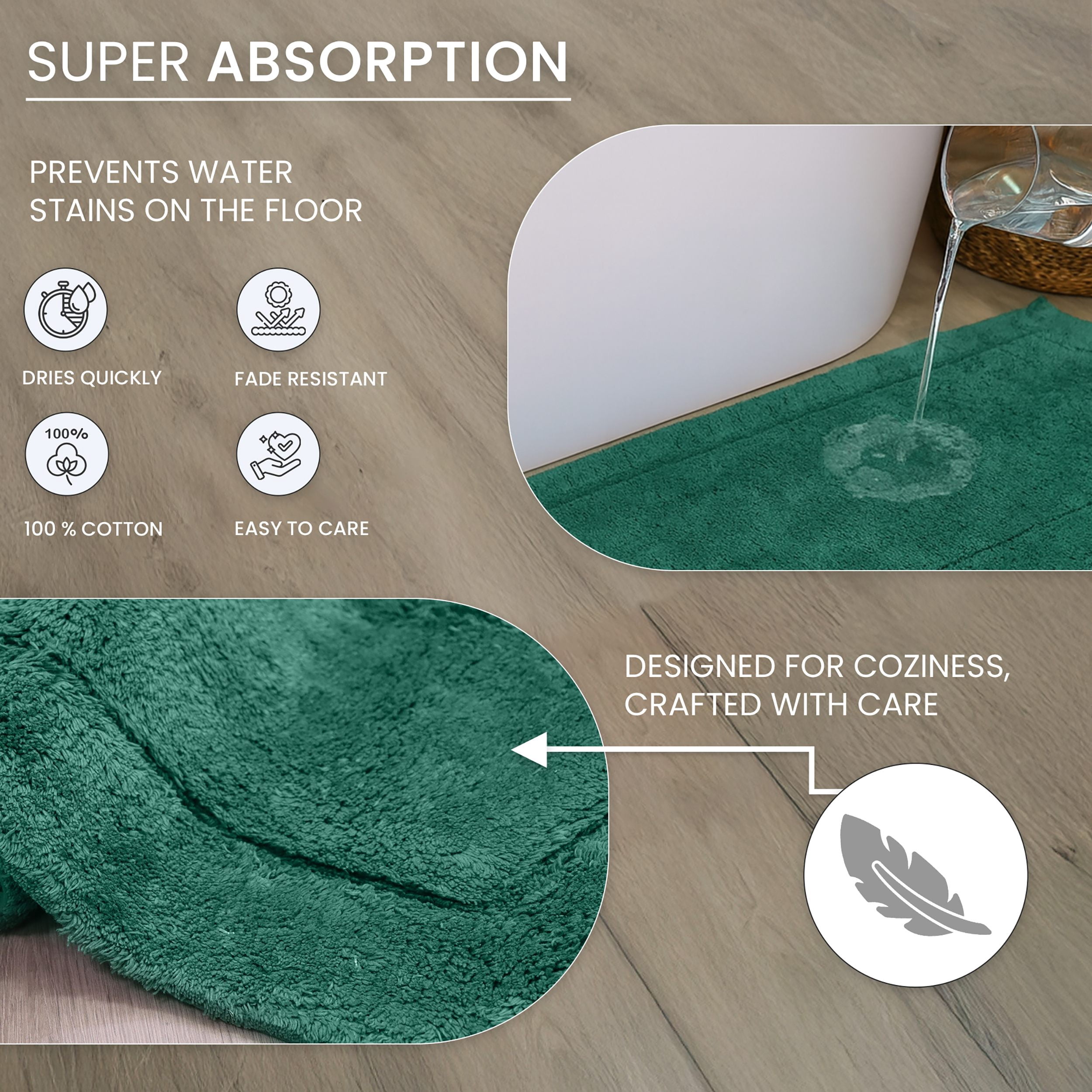 HOME WEAVERS Waterford Collection Cotton Contour Rug, 20" x 20", Bottle Green