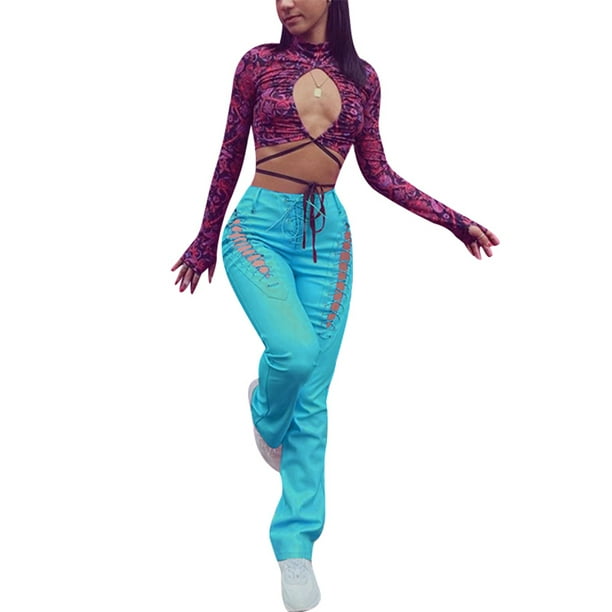 SAYOO - Pantalones de piel para mujer, ajustados, rectos, informales, a la moda, de cintura alta SAYOO S-XL