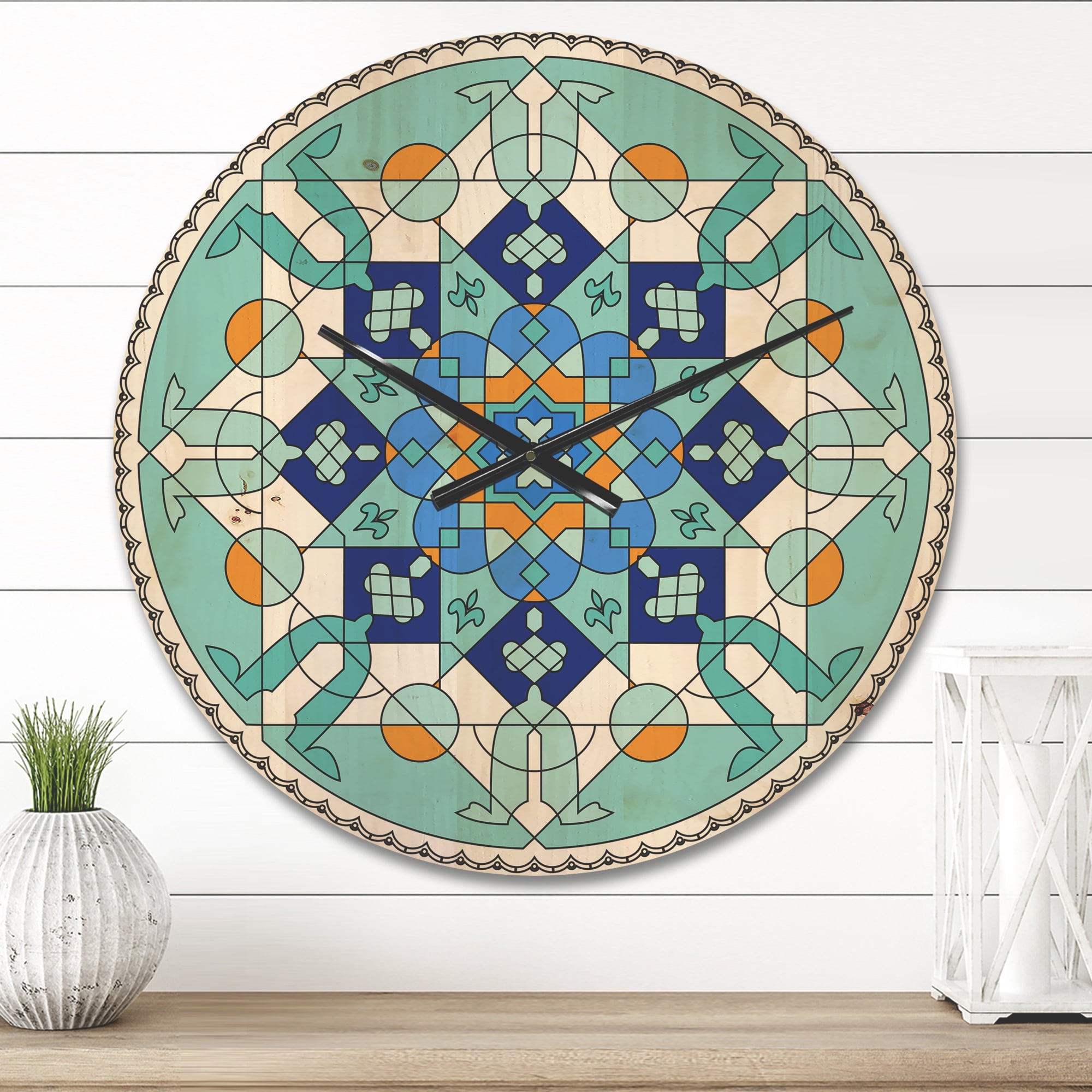Designart 'Beautiful Blue Morroccan tile ' Modern Wood Wall Clock