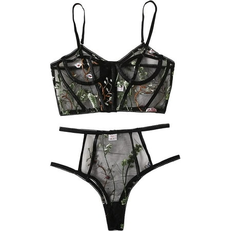 Women Lingerie Set for Sexy Floral Embroidery Push Up Bras Tops Thongs