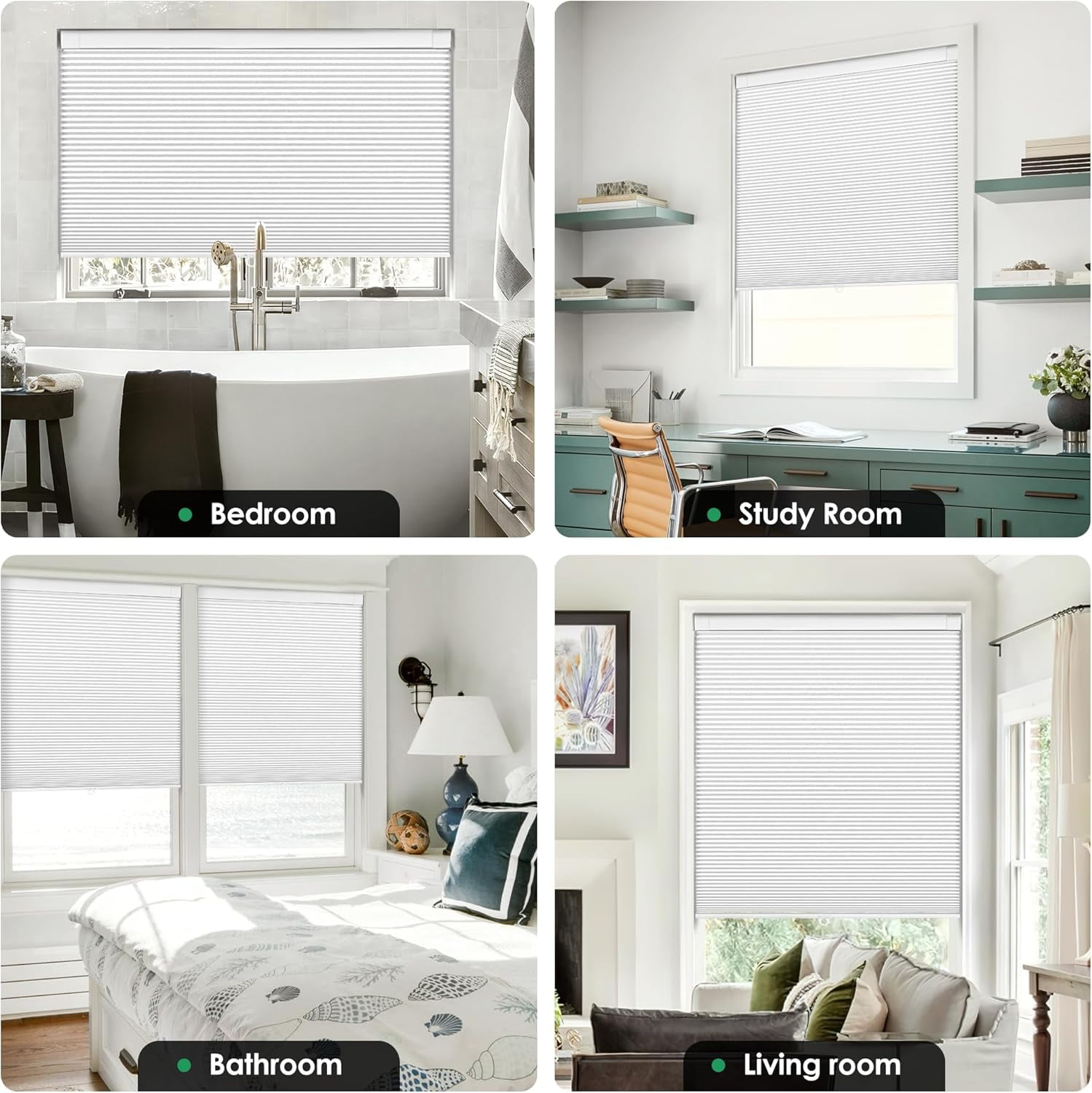 LazBlinds No Tools No Drill Cordless Cellular Shades, Blackout Light Blocking Honeycomb Shades for Home, Thermal Insulation Blinds for Windows, 31" W x 64" H, White