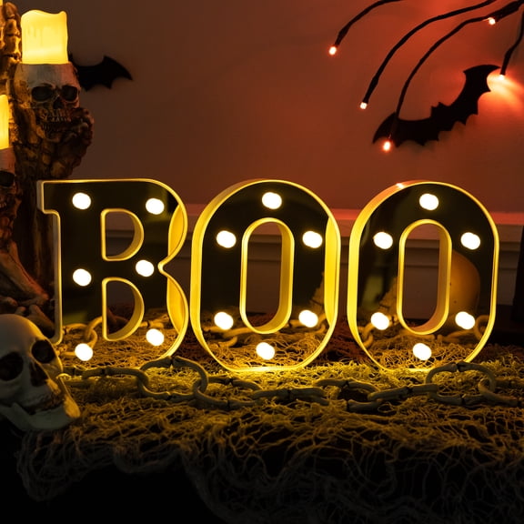Northlight LED Lighted Mirrored BOO Halloween Marquee Style Sign - 6.25" - Black and Gold