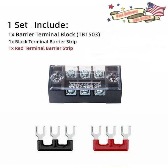 600V 15A 3P Double Row Wire Barrier Terminal Block With 2 Connector Strips