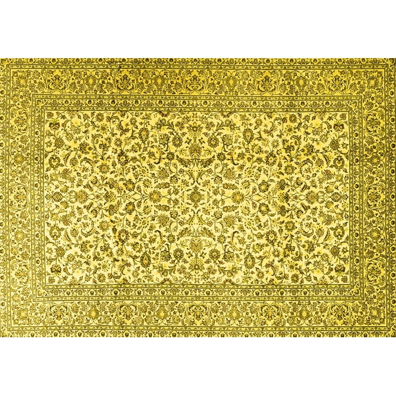 Ahgly Company Machine Washable Indoor Rectangle Persian Yellow Traditional Area Rugs, 4' x 6'