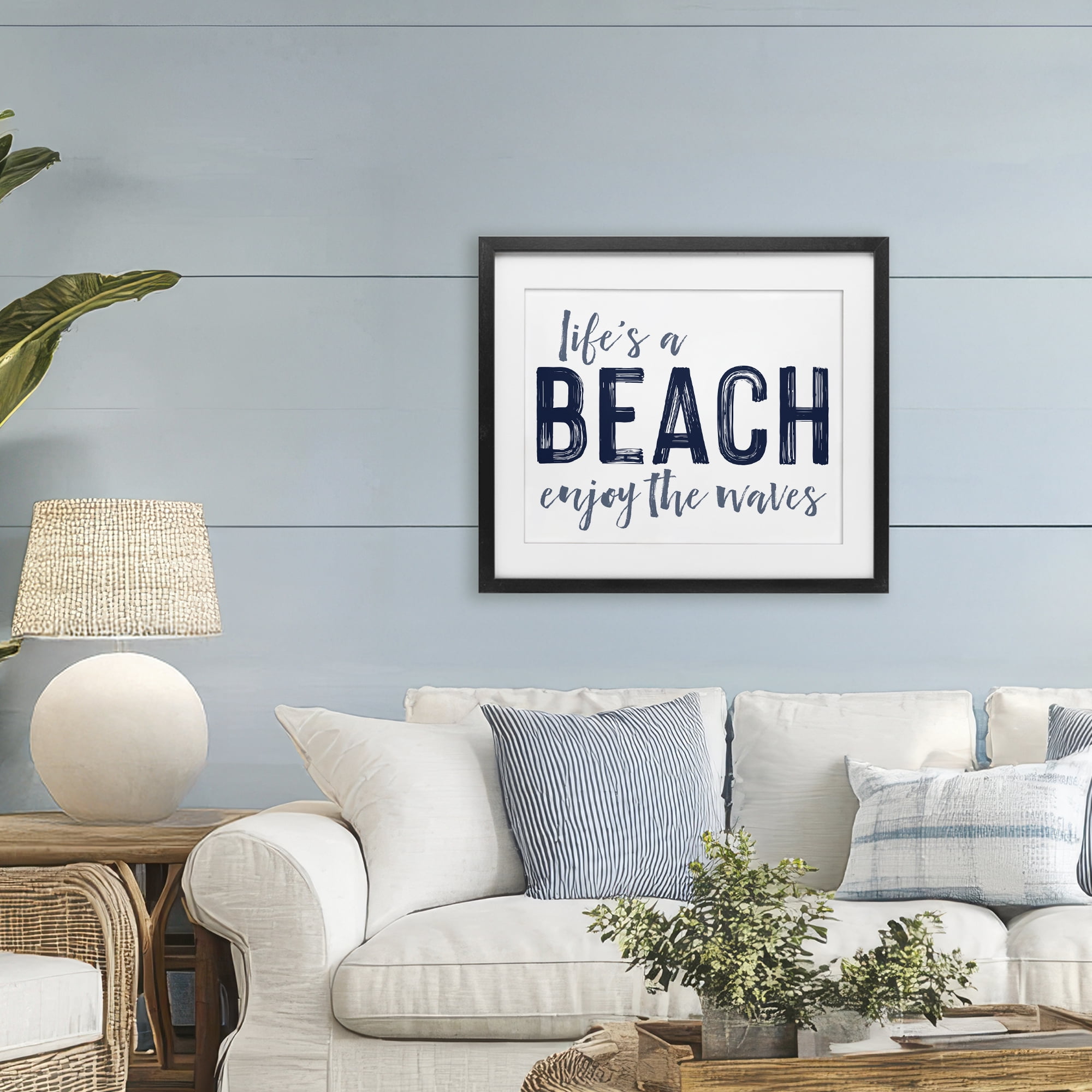 Summer Sentiment Enjoy Waves Black Framed Print Under Glass, design by Lettered and Lined