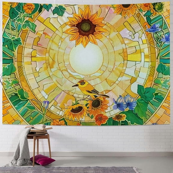 PRATYUS Boho Mandala Tapestry Aesthetic Wall Hanging Hippie Butterfly Tapestries Vintage Wall Art Home Decor for Bedroom,Living Room,Dorm (Sunflowers tapestry) Painting