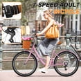 thumbnail image 6 of Lilypelle 24/26inch City Cruiser Bicycle for Women, 7 Speed Step Through Adult Commute Bike with Basket & Rack，Pink, 6 of 13