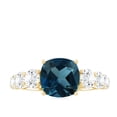 thumbnail image 4 of Rosec Jewels 3.25 CT Cushion Cut London Blue Topaz Solitaire Ring with Side Stone Moissanite, 14K Yellow Gold, US 9.50, 4 of 8