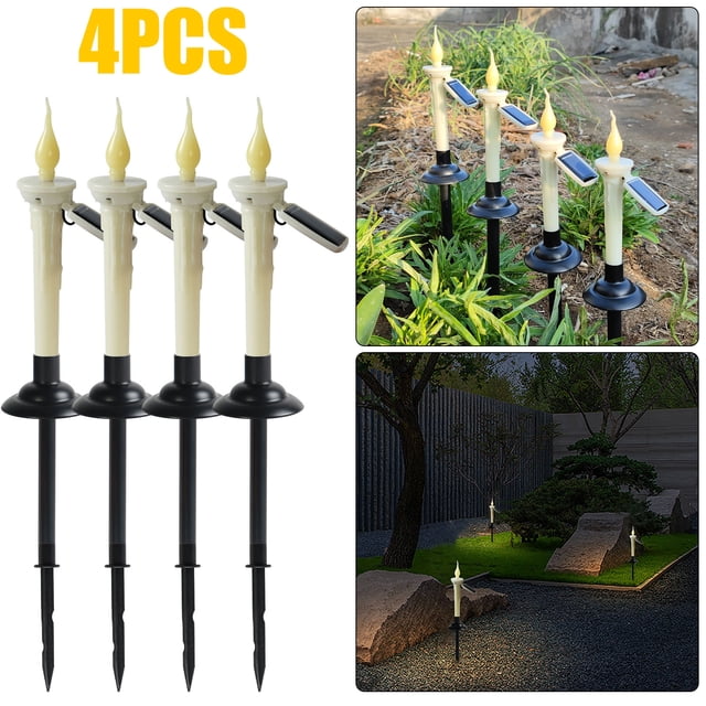 Lámpara solar de vela con enchufe de tierra para exteriores, decoración de jardín, lámpara LED de vela de poste largo, 4 unidades, para patio