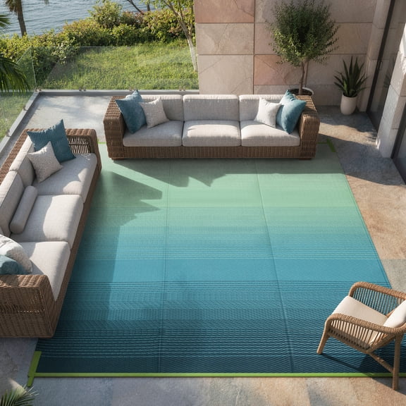 SUNDEREY Outdoor Rug 8'x10', Waterproof Reversible Plastic Straw Mat for Patio, RV & Camping - Lightweight All-Weather Carpet for Porch, Backyard & Deck, Teal