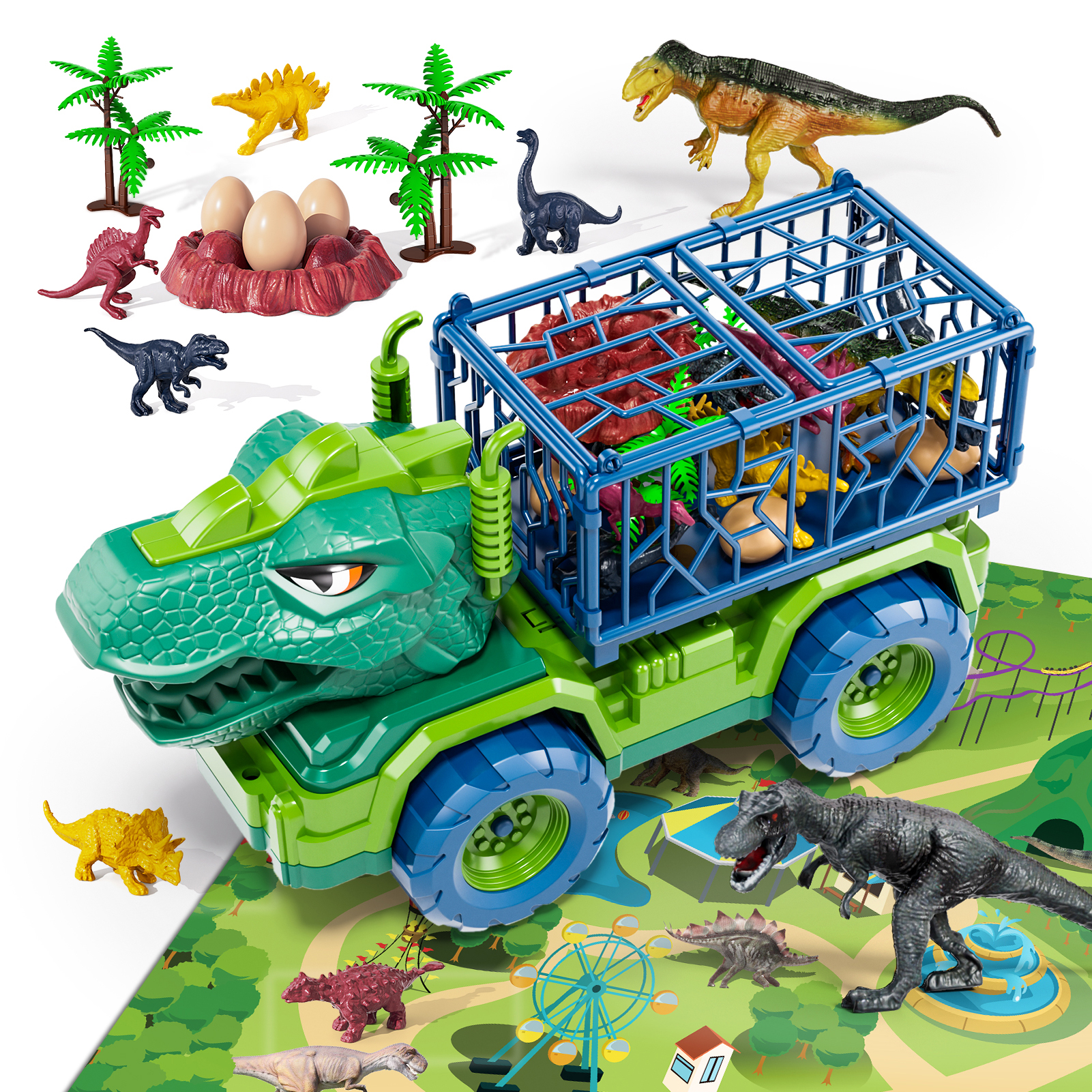 Lucky Doug Dinosaur Transport Truck Toy Set