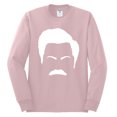 thumbnail image 2 of Wild Bobby, White Parks and Rec Fans Ron Swanson Mustache Face Silhouette, Pop Culture, Men Long Sleeve Shirt, Light Pink, XX-Large, 2 of 4