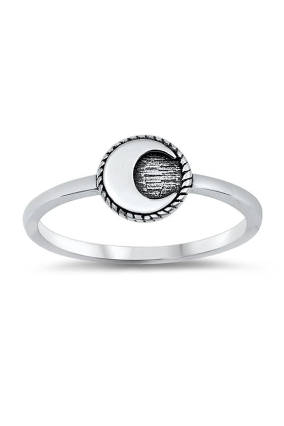 Oxidized Circle Moon Space Adventure Ring .925 Sterling Silver Band Jewelry Female Male Size 5