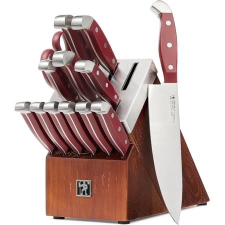 HENCKELS Statement 14 Piece Serrated Self-Sharpening Knife Block Set, Red - Razor Sharp, Durable, Professional Chef's Knife Set