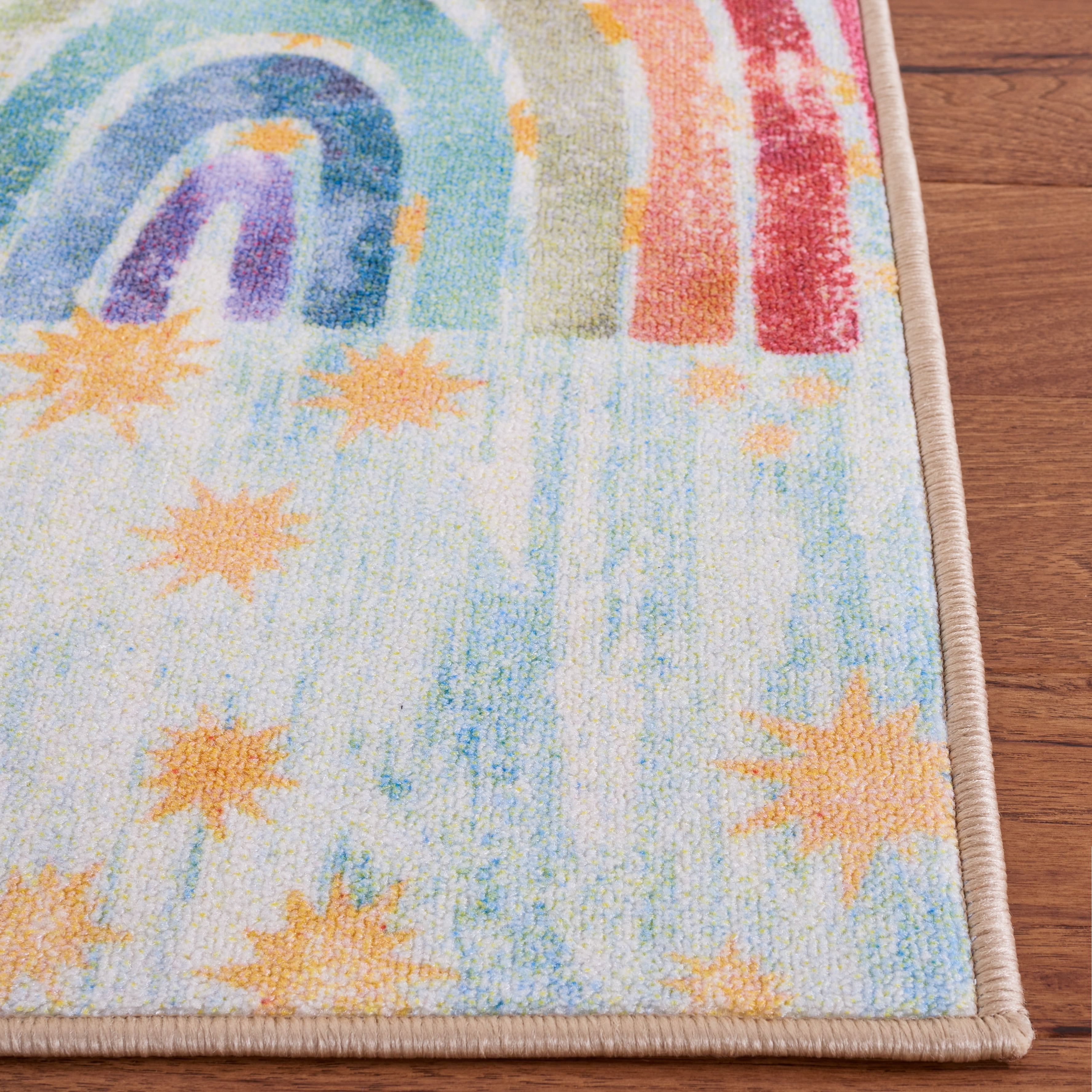 Safavieh Kids Playhouse Many Rainbows Machine Washable Area Rug, Blue/Ivory, 5' x 5' Square