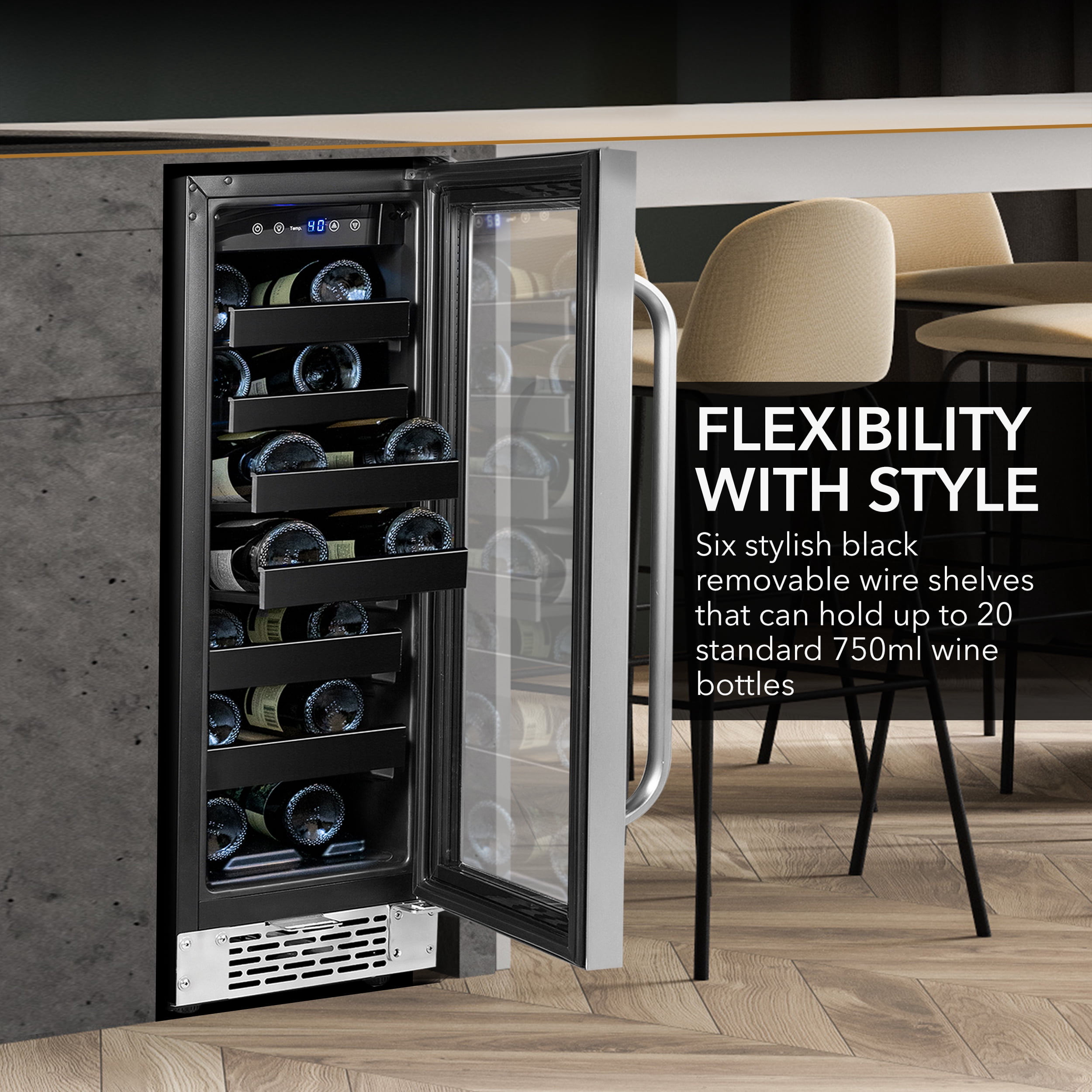 Whynter BWR-208SB 20-Bottle Wine Refrigerator, Stainless Steel, Undercounter or Freestanding, Single Zone Cooling