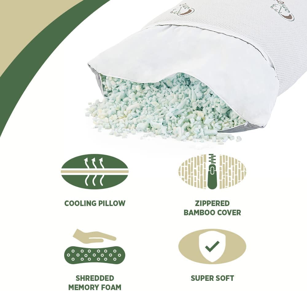 Comfez Shredded Memory Foam Body Pillow, 20"x55", Cooling Bamboo Cover, Adjustable Thickness