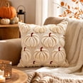 thumbnail image 4 of Fall Pumpkin Throw Pillow Cover, Cream Textured Decorative Cushion with Brown Stem, Fall Thanksgiving Sofa and Bed Accent, 19.69 x 19.69 inches, 4 of 7