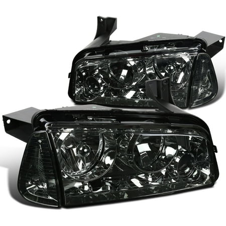 Chrome Dodge Conversion Kit - Spec-D Tuning 2006-2010 Dodge Charger Euro Chrome Smoke Headlights Replacement W/ Corner Lamps (Left + Right) 2006 2007 2008 2009 2010