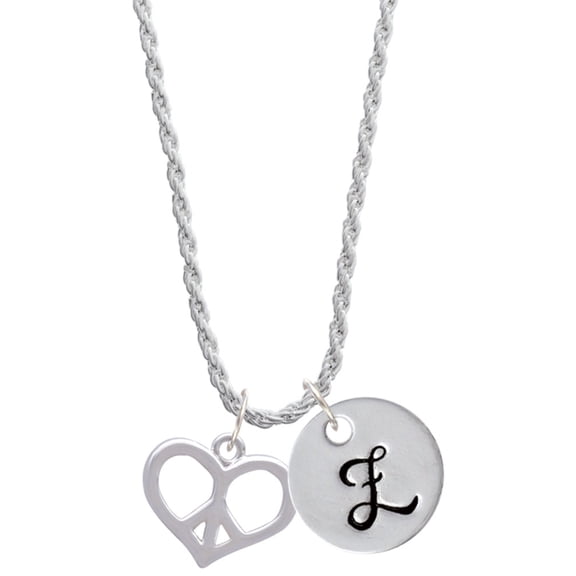 Delight Jewelry Silvertone Heart Peace Sign Silvertone Script Initial Disc - Z - Charm Necklace, 20"+3"