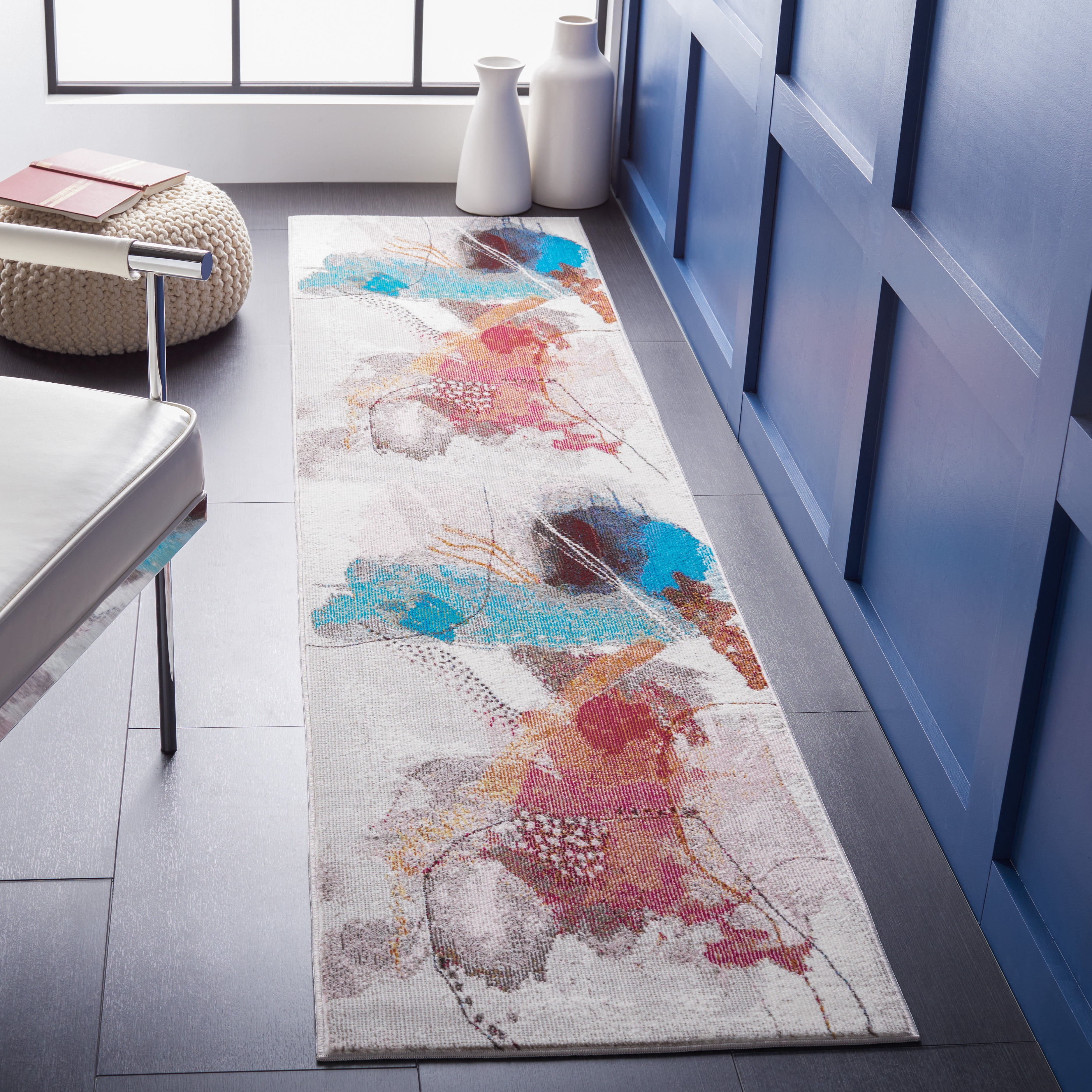 SAFAVIEH Aria Deena Abstract Runner Rug, Ivory/Red, 2' x 8'