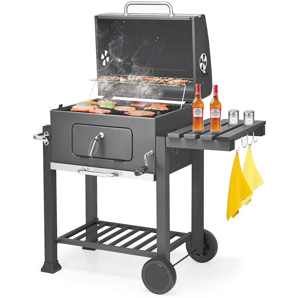 SEGMART BBQ Grill Charcoal with Smoker, 22.8" L x 17" H Outdoor Charcoal Grill with 2 Wheels, Portable BBQ Grill with Side Burner and Griddle, Small Grill Outdoor Cooking for Patio Backyard, Grey, H61 - image 4 of 13