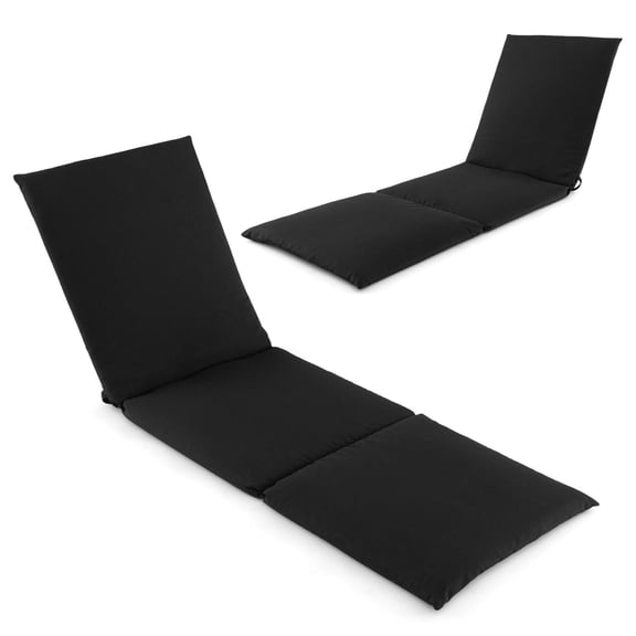 Costway 2 PCS Chaise Lounge Cushion, Tri-Fold Lounger Pad with Hook & Loop Fasteners Black
